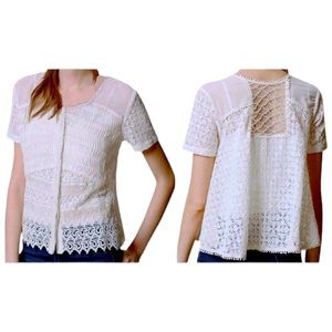 Anthropologie Love Lace Top Small 2 4 Ivory Beaded Sheer Back Super Embellished